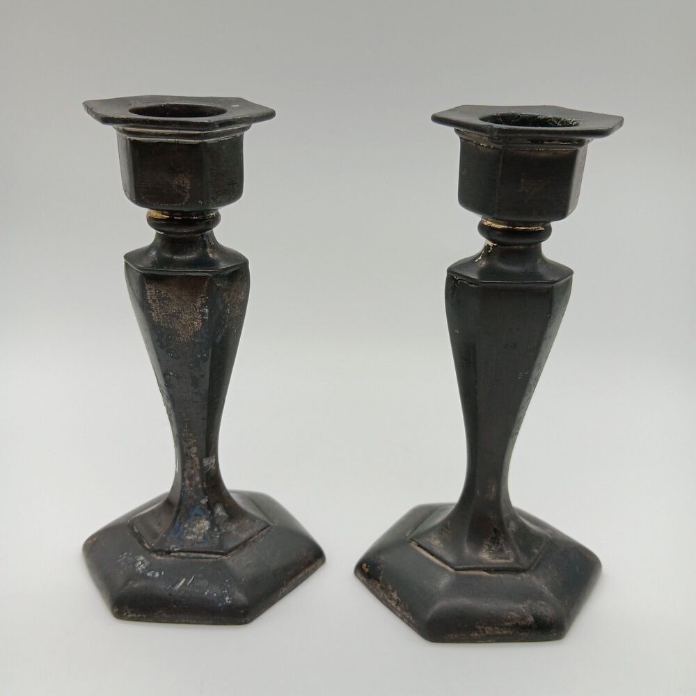 WM Manufacturing Candlestick Candleholders Silverplated 257 Vtg